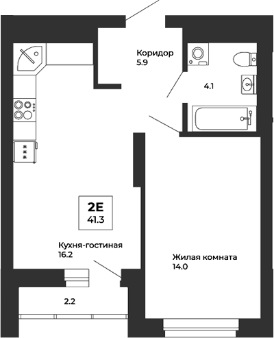 Планировка — Белая Башня, 2-комн., 40 м²
