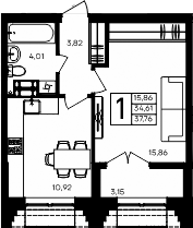 Планировка — Семисчастье, 1-комн., 35 м²