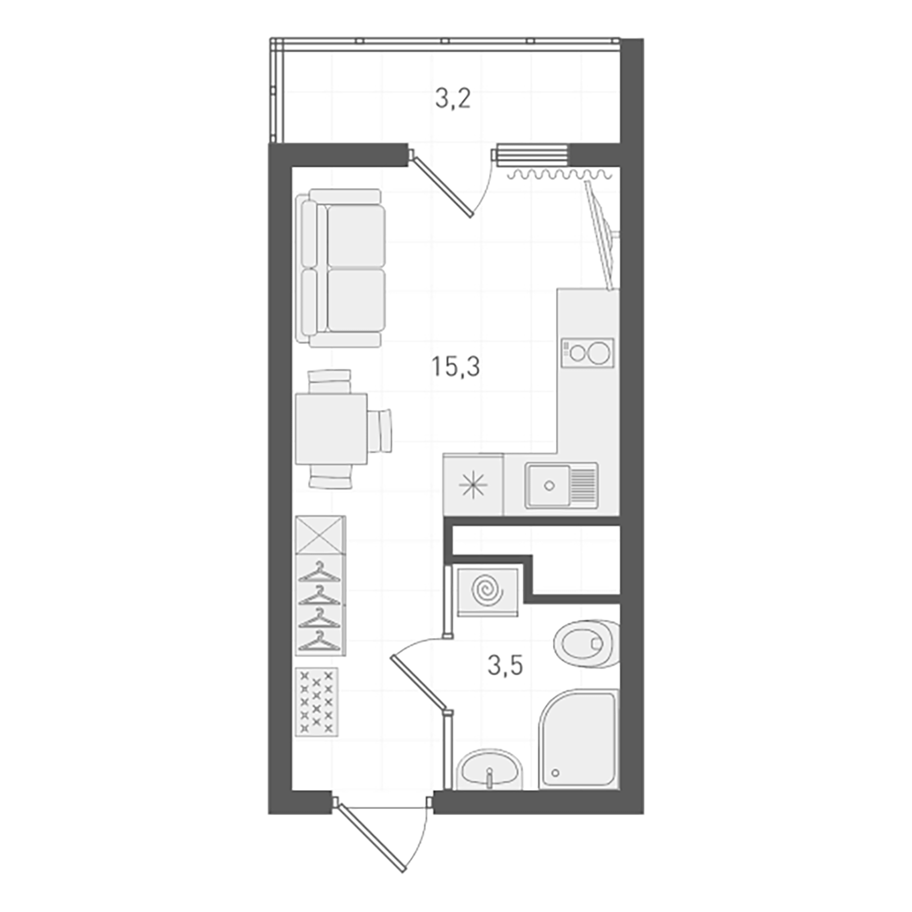 Планировка — Старт, Студия, 19 м²