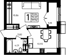 Планировка — Семисчастье, 1-комн., 35 м²