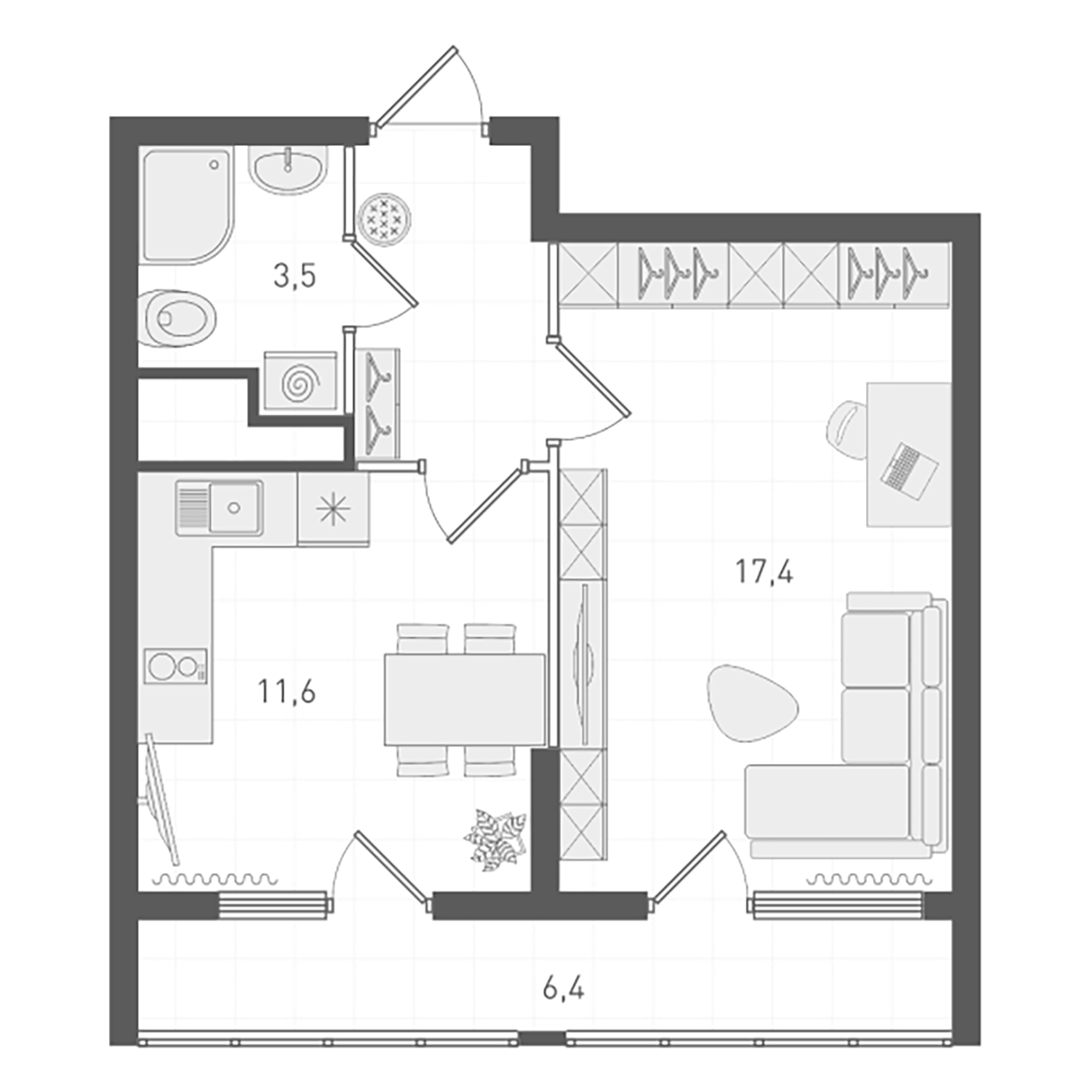 Планировка — Старт, 1-комн., 36 м²