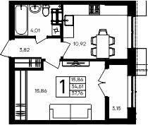 Планировка — Семисчастье, 1-комн., 35 м²