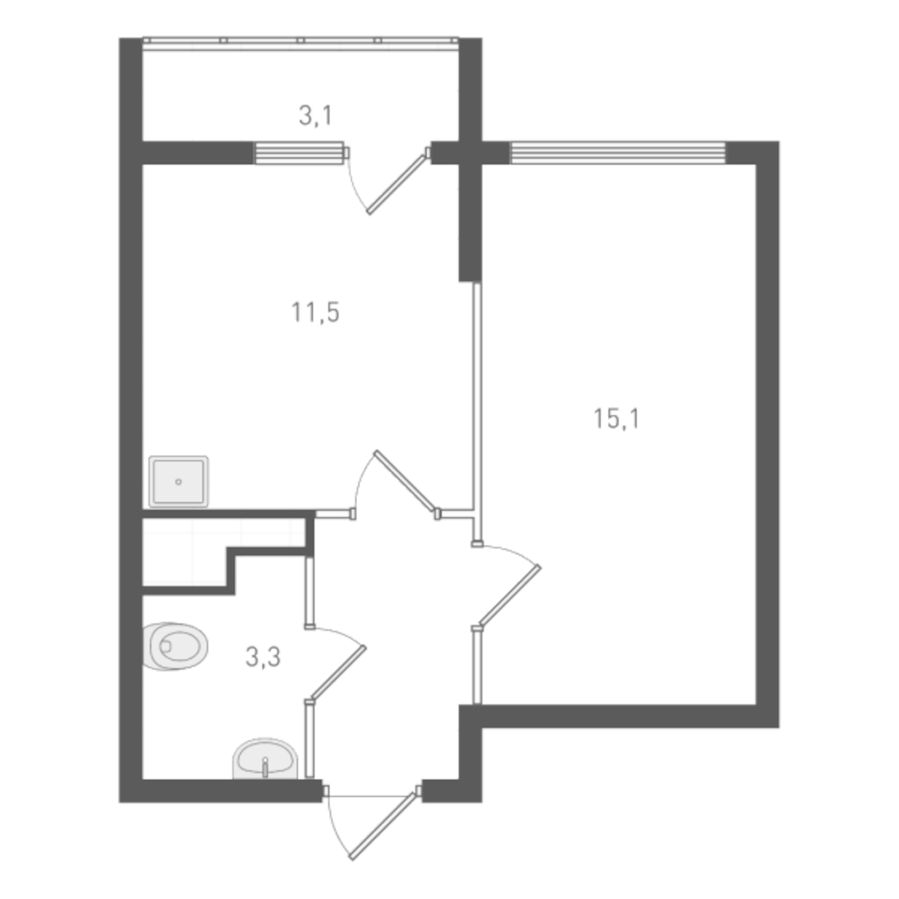 Планировка — Старт, 1-комн., 33 м²
