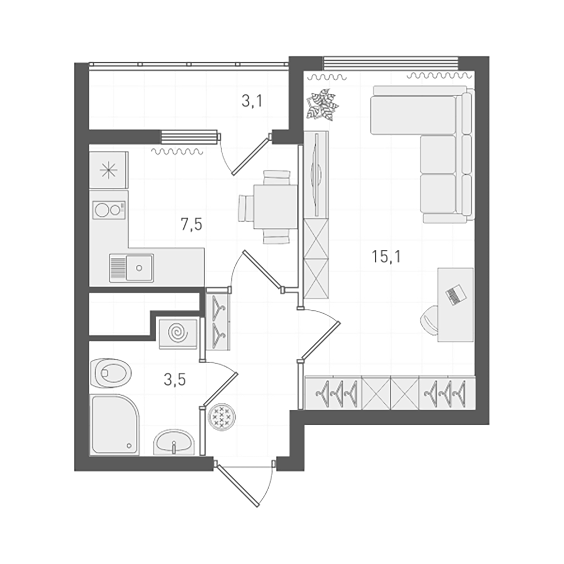 Планировка — Старт, 1-комн., 30 м²