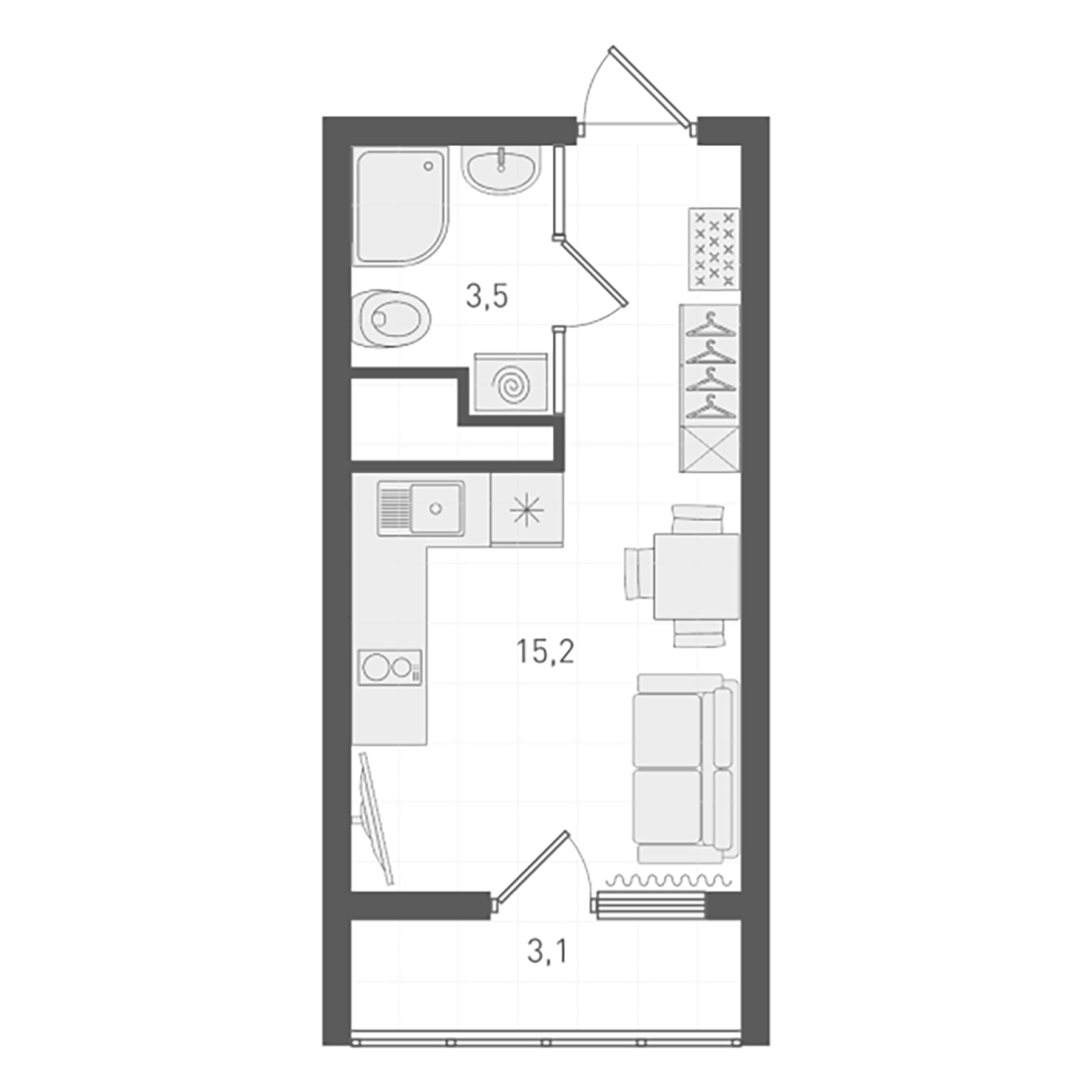 Планировка — Старт, Студия, 18 м²