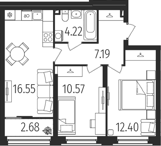 Планировка — Динамика, 2-комн., 51 м²