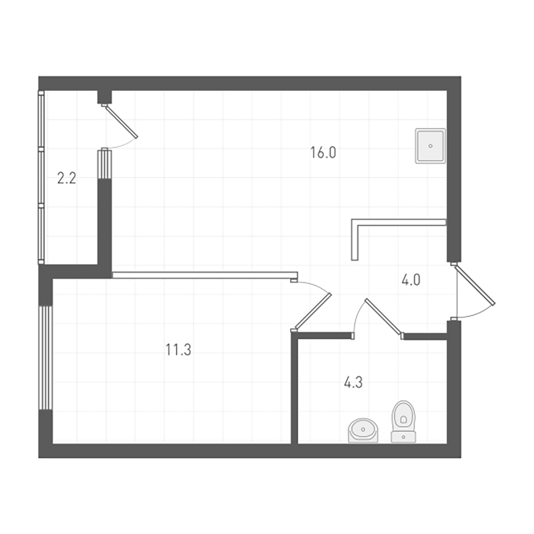 Планировка — ОК: Премиум, 1-комн., 36 м²