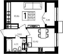 Планировка — Семисчастье, 1-комн., 35 м²