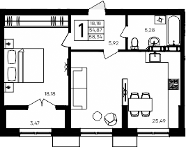 Планировка — Семисчастье, 1-комн., 55 м²