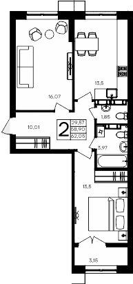 Планировка — Семисчастье, 2-комн., 59 м²