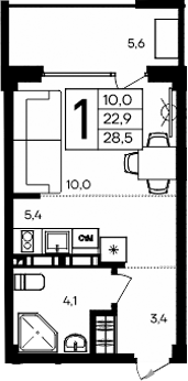 Планировка — Апарт-комплекс Альморе, Студия, 23 м²