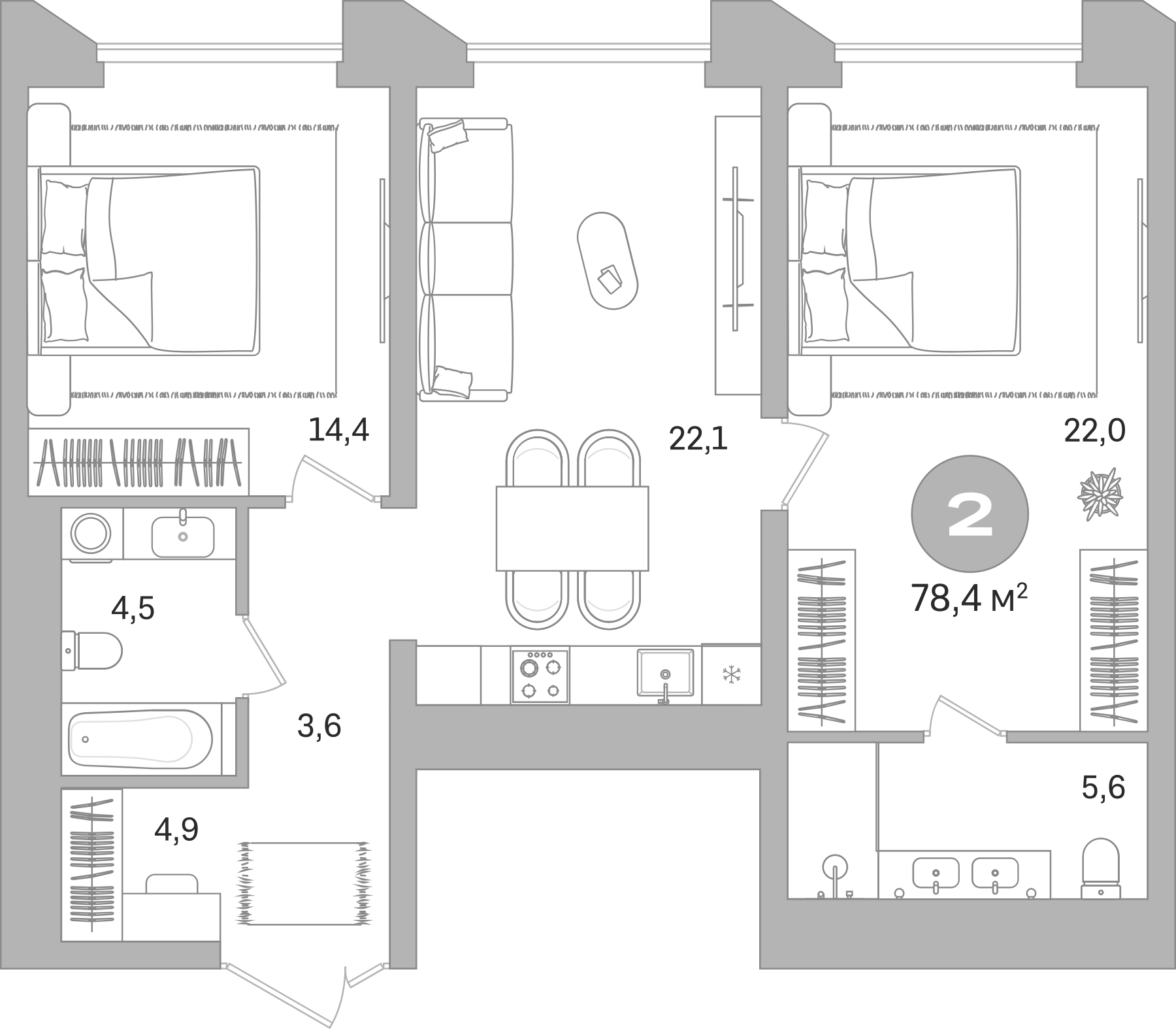 Планировка — Гоголя 21, 1-комн., 78 м²