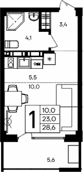 Планировка — Апарт-комплекс Альморе, Студия, 23 м²