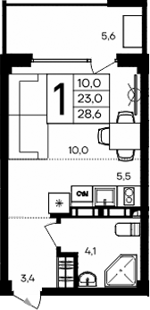 Планировка — Апарт-комплекс Альморе, Студия, 23 м²