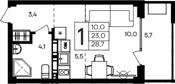 Планировка — Апарт-комплекс Альморе, Студия, 23 м²