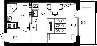 Планировка — Апарт-комплекс Альморе, Студия, 23 м²