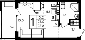 Планировка — Апарт-комплекс Альморе, Студия, 23 м²