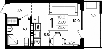 Планировка — Апарт-комплекс Альморе, Студия, 23 м²