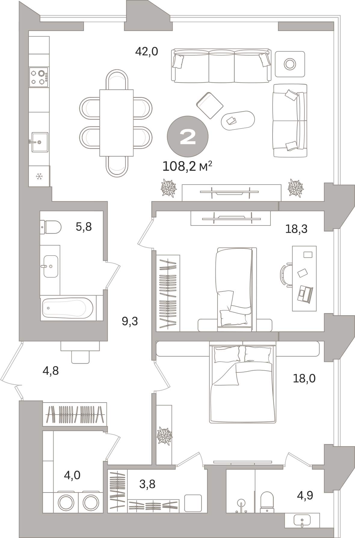Планировка — Гоголя 21, 1-комн., 108 м²