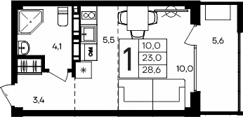 Планировка — Апарт-комплекс Альморе, Студия, 23 м²