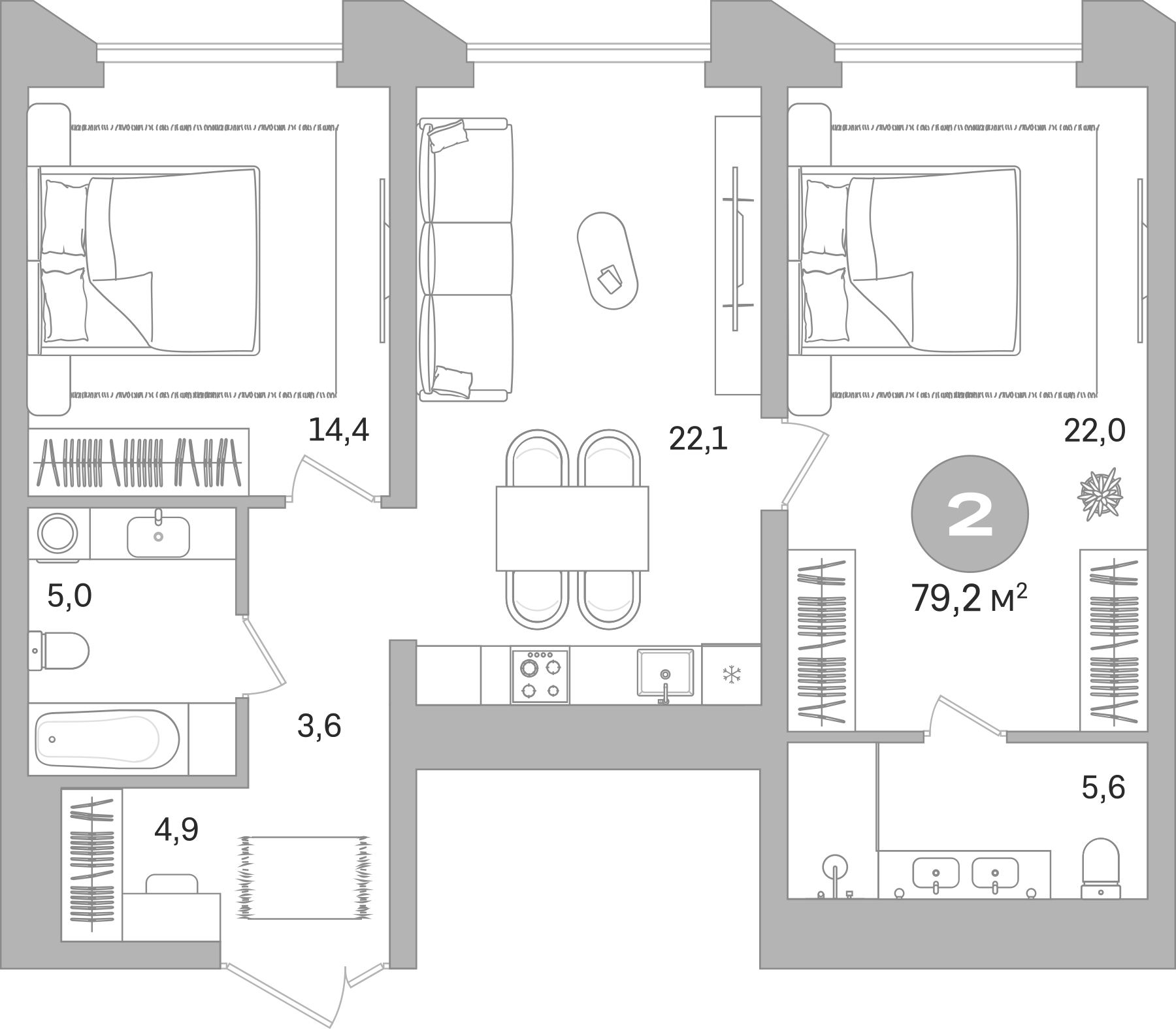 Планировка — Гоголя 21, 1-комн., 79 м²