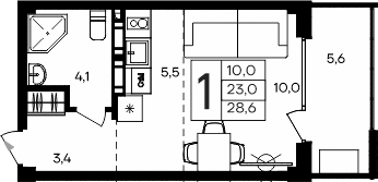 Планировка — Апарт-комплекс Альморе, Студия, 23 м²