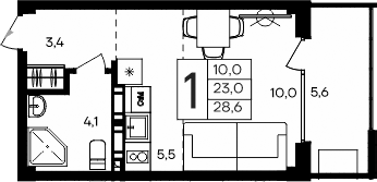 Планировка — Апарт-комплекс Альморе, Студия, 23 м²