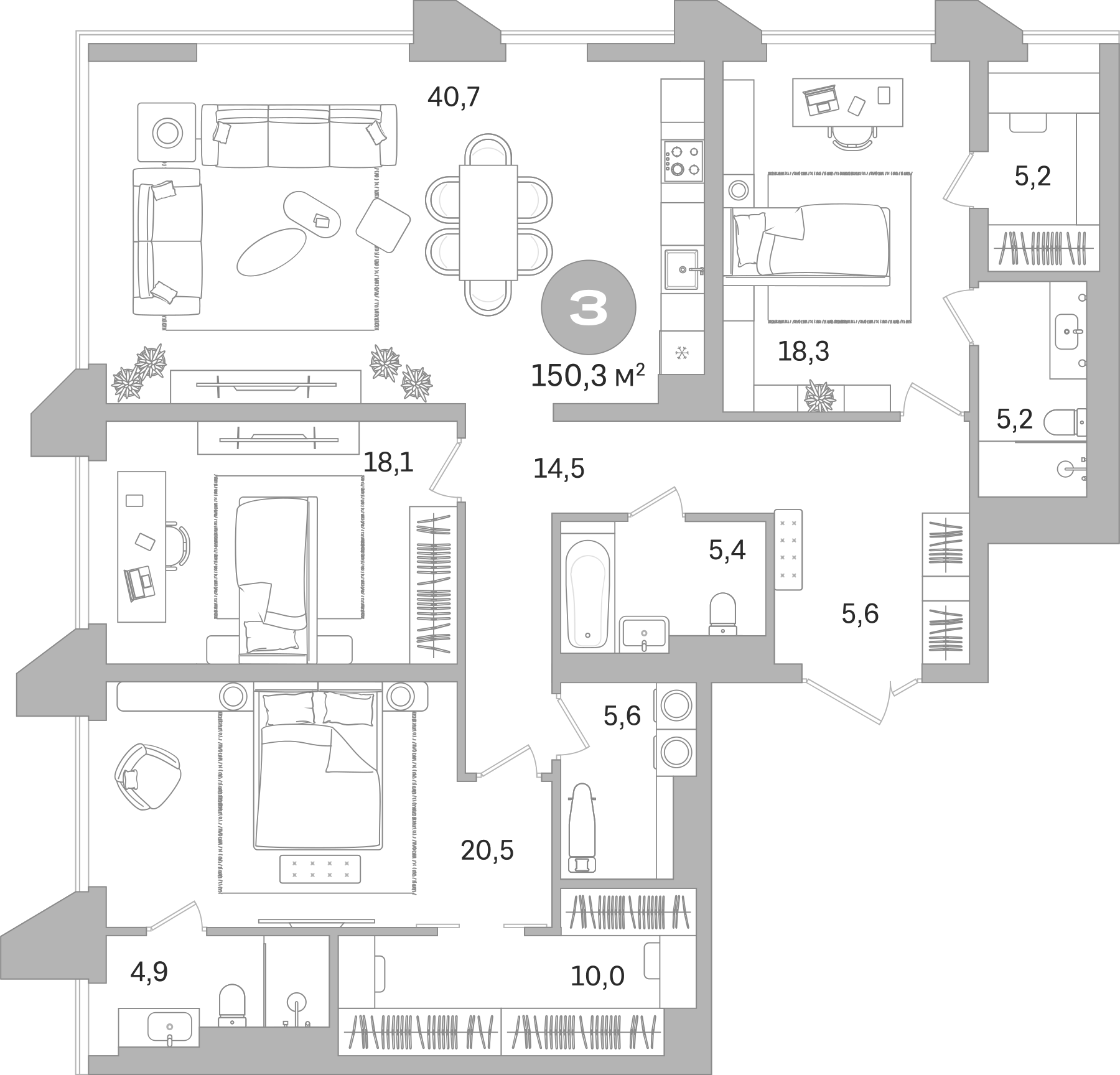 Планировка — Гоголя 21, 1-комн., 150 м²