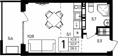 Планировка — Апарт-комплекс Альморе, Студия, 23 м²