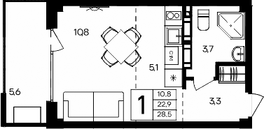 Планировка — Апарт-комплекс Альморе, Студия, 23 м²