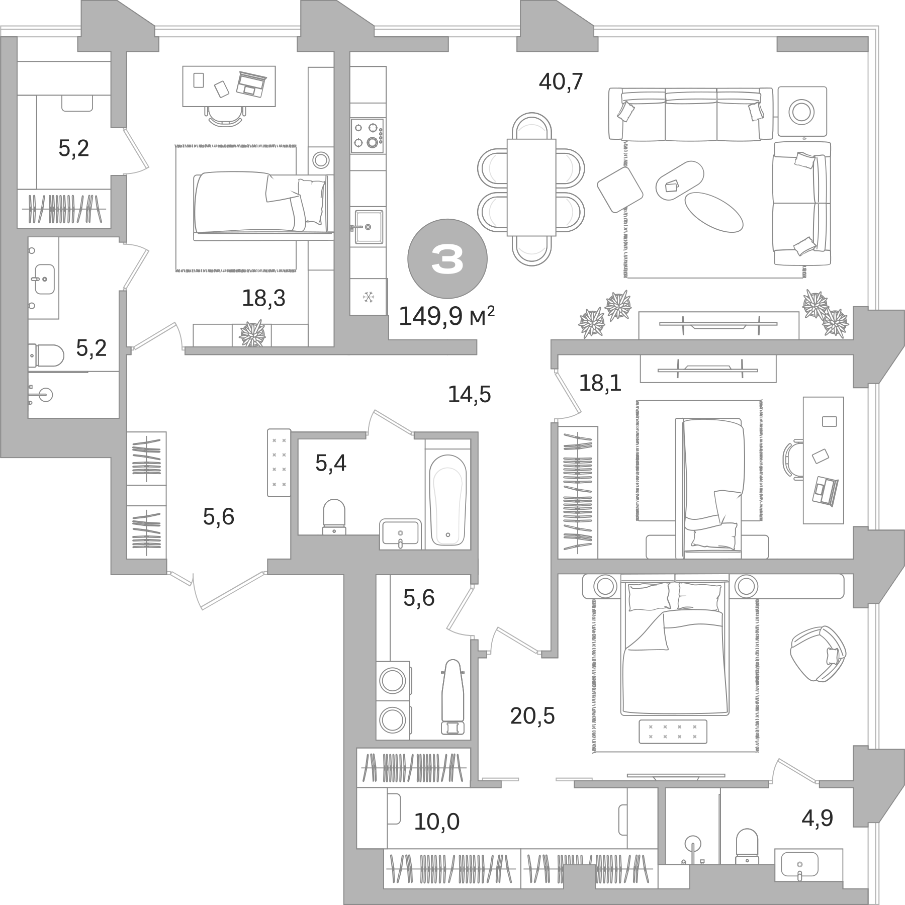 Планировка — Гоголя 21, 1-комн., 150 м²