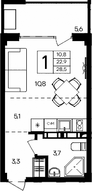 Планировка — Апарт-комплекс Альморе, Студия, 23 м²