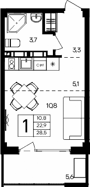 Планировка — Апарт-комплекс Альморе, Студия, 23 м²