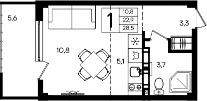 Планировка — Апарт-комплекс Альморе, Студия, 23 м²