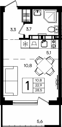 Планировка — Апарт-комплекс Альморе, Студия, 23 м²