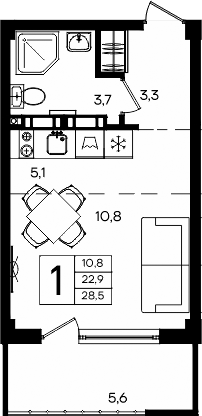 Планировка — Апарт-комплекс Альморе, Студия, 23 м²