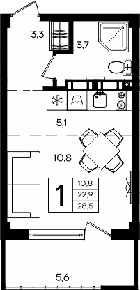 Планировка — Апарт-комплекс Альморе, Студия, 23 м²