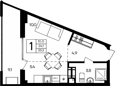 Планировка — Апарт-комплекс Альморе, Студия, 24 м²