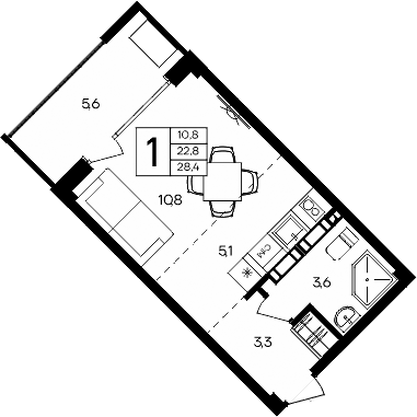 Планировка — Апарт-комплекс Альморе, Студия, 23 м²
