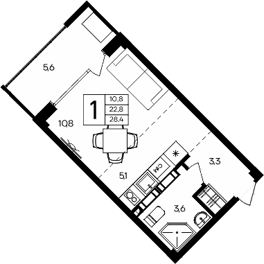 Планировка — Апарт-комплекс Альморе, Студия, 23 м²