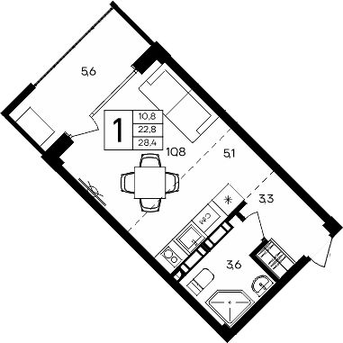 Планировка — Апарт-комплекс Альморе, Студия, 23 м²