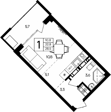 Планировка — Апарт-комплекс Альморе, Студия, 23 м²