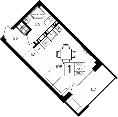 Планировка — Апарт-комплекс Альморе, Студия, 23 м²