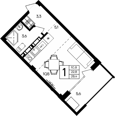 Планировка — Апарт-комплекс Альморе, Студия, 23 м²