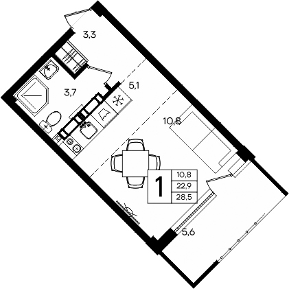 Планировка — Апарт-комплекс Альморе, Студия, 23 м²