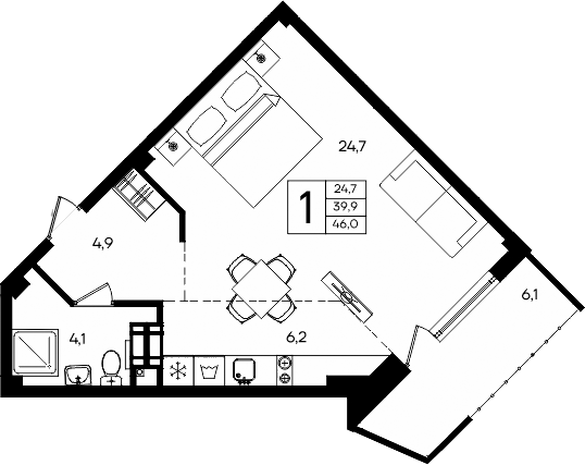 Планировка — Апарт-комплекс Альморе, Студия, 40 м²