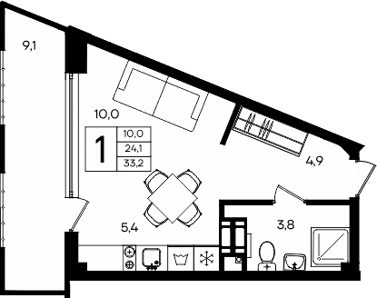 Планировка — Апарт-комплекс Альморе, Студия, 24 м²