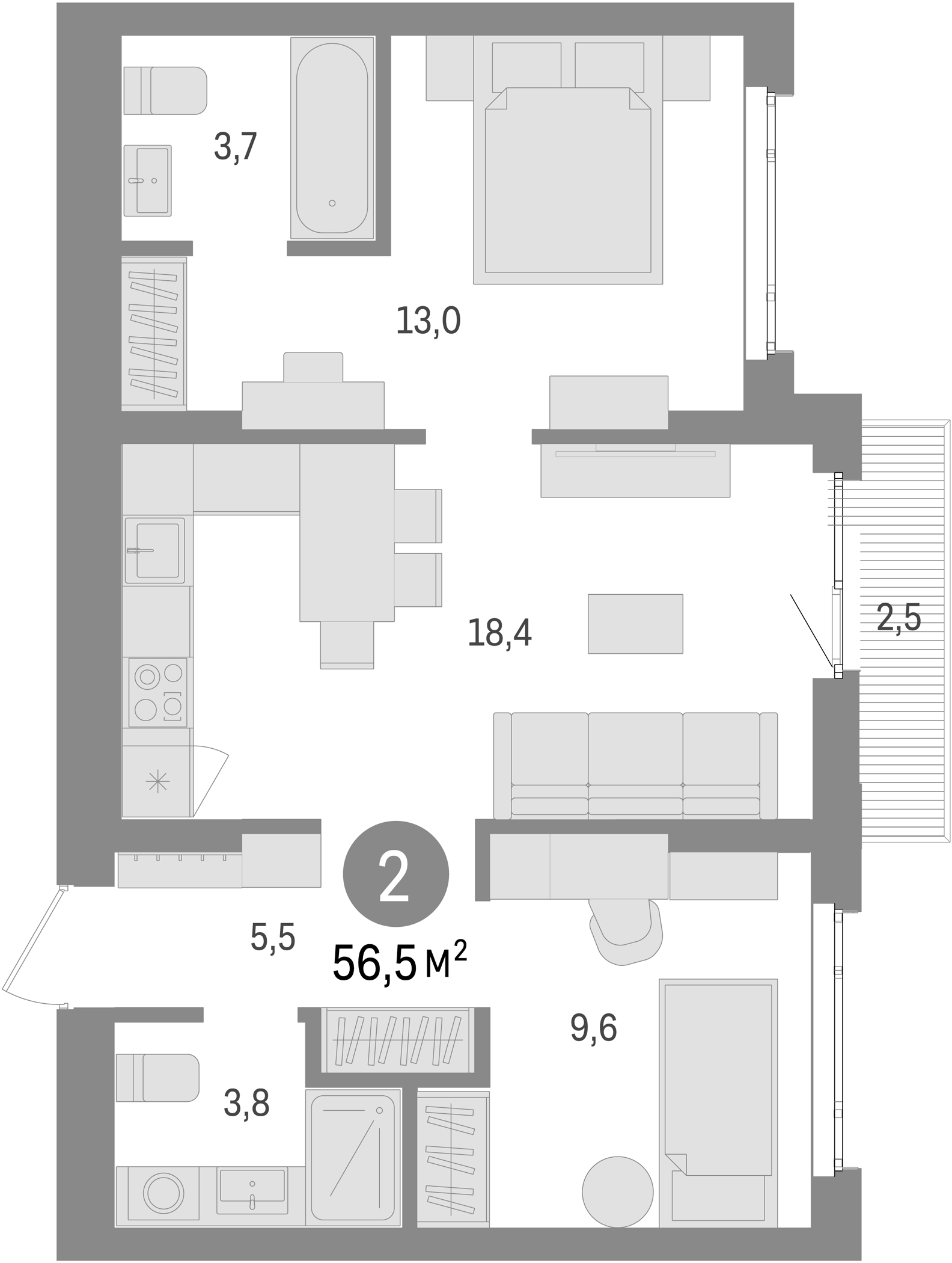 Планировка — Траектория, 2-комн., 54 м²