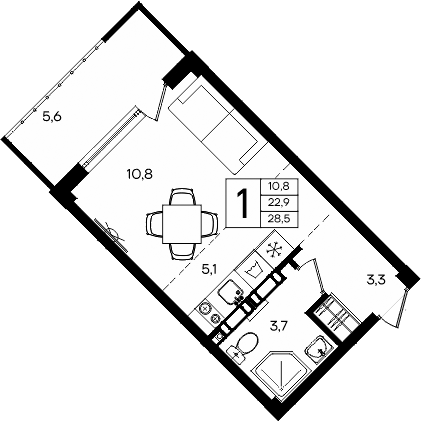 Планировка — Апарт-комплекс Альморе, Студия, 23 м²