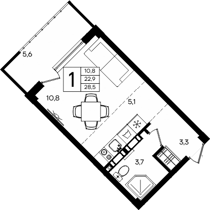 Планировка — Апарт-комплекс Альморе, Студия, 23 м²